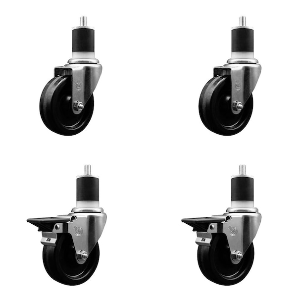 4'' Phenolic Wheel Swivel 1-7/8'' Expand Stem Caster Set 2 Brakes, 4PK